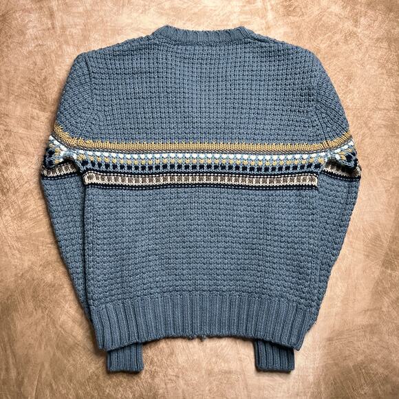 Vintage 80s Justin Blake Striped Knit V Neck Sweater Blue Pullover Retro Fall - Picture 2 of 8